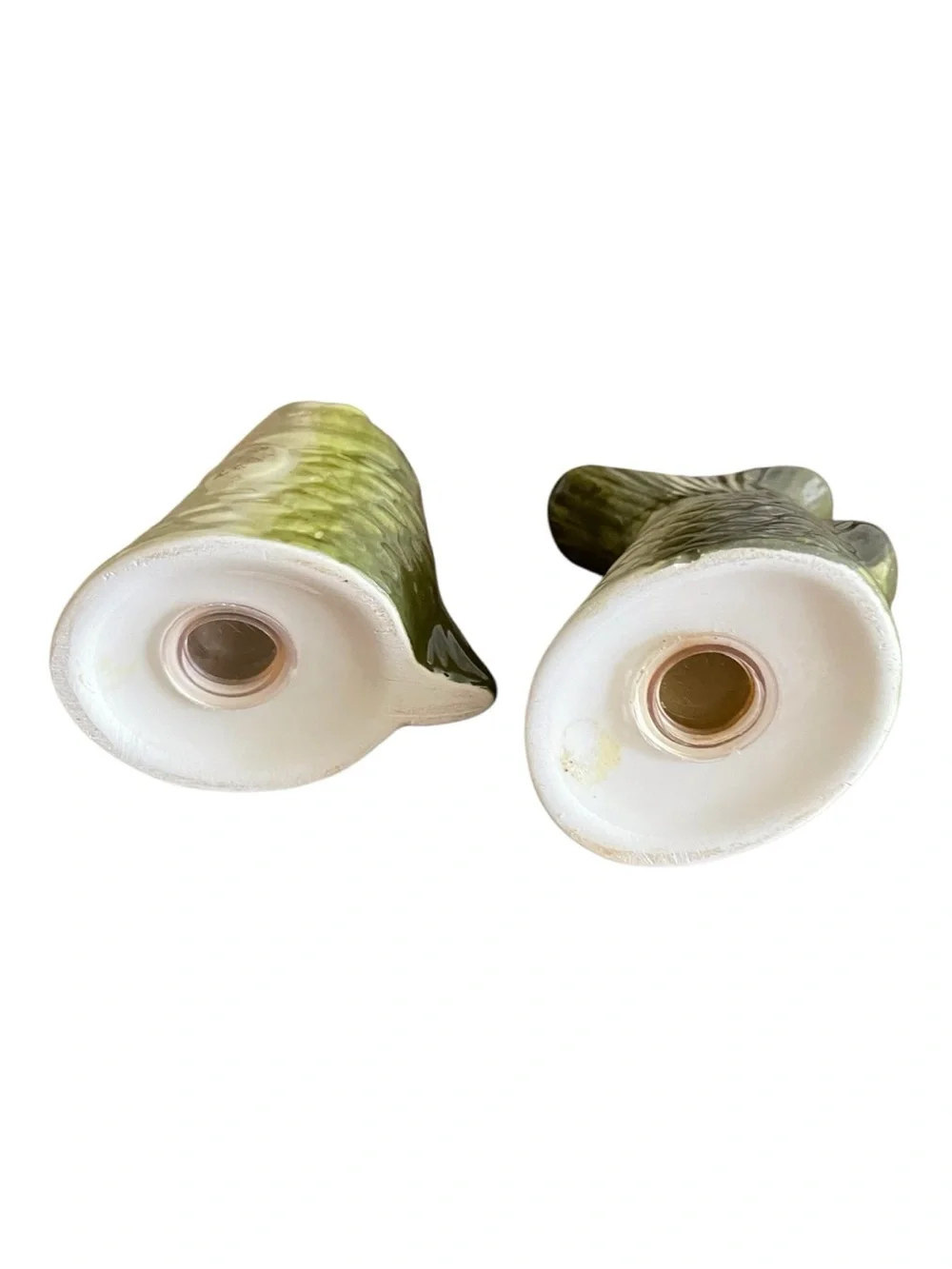 Vintage Ceramic Bass Fish Head Tail Salt Pepper Shakers Set Green